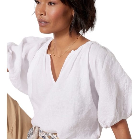 NWT Velvet by Graham and Spencer Janine Linen Top White Size S - Picture 3 of 8